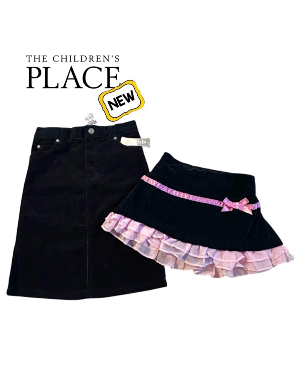 2 Skirts New THE CHILDREN'S PLACE Black Corduroy Velvet Pink Ruffle Bloomer 5 5T